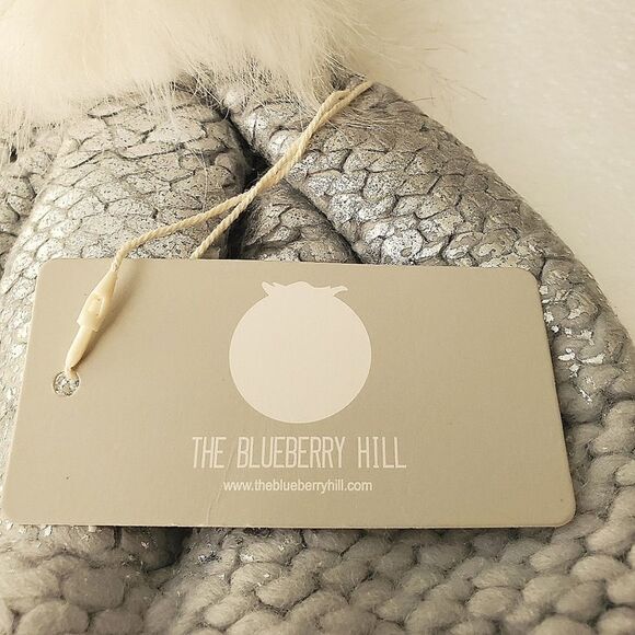Blueberry Hill Baby Knit Infant Beanie Pompom Gray Metallic NEW Tags - Picture 4 of 8